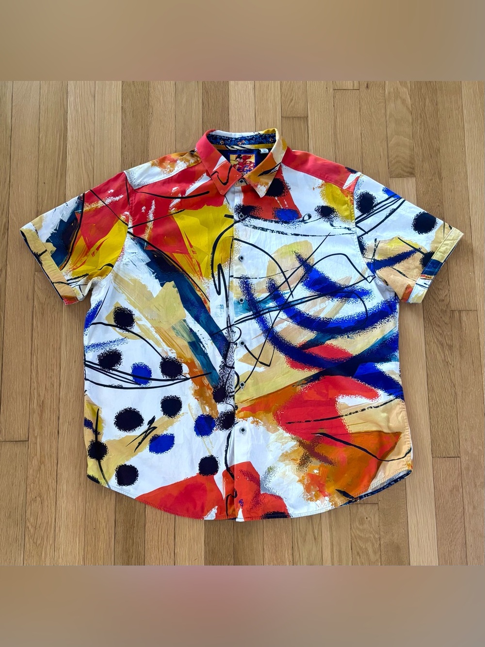 Robert Graham Broad Ave Shirt Mens 3XL SS Abstract Art Paint Button Up Cotton